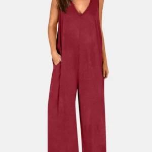 V-Neck Wide Strap Jumpsuit