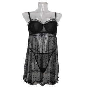 Lace Spaghetti Strap Sheer Mesh Underwire Push-Up Sleep Dress
