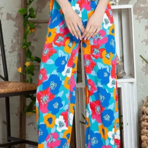 Personalized floral print high waisted straight leg pants for women