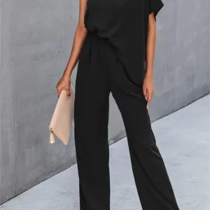 Single Shoulder Short Sleeve Jumpsuit