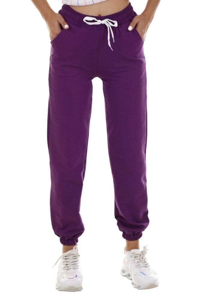 Stylish purple sweatpants for women's fashion, perfect for retail and e-commerce.